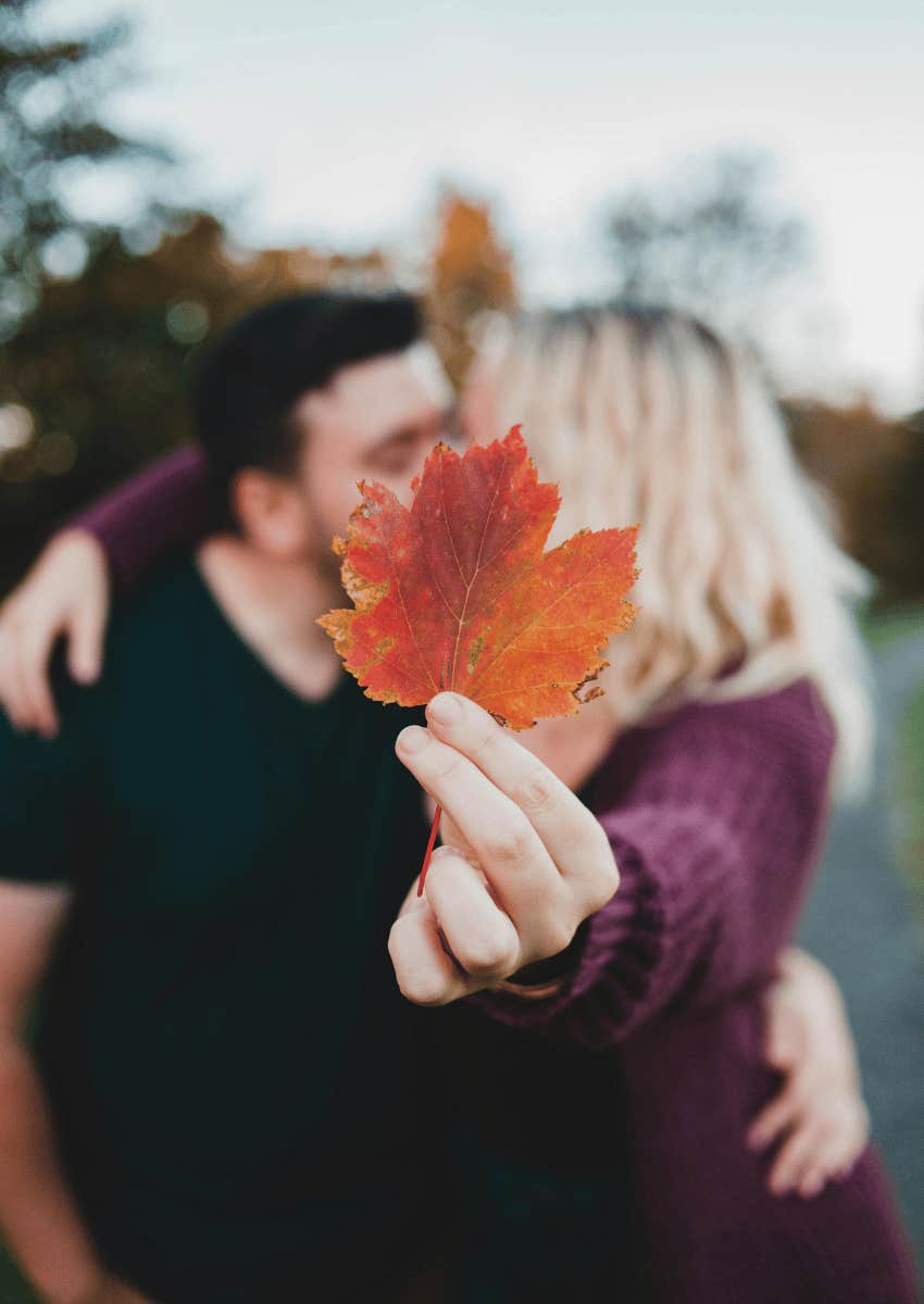 happy couple in love during fall