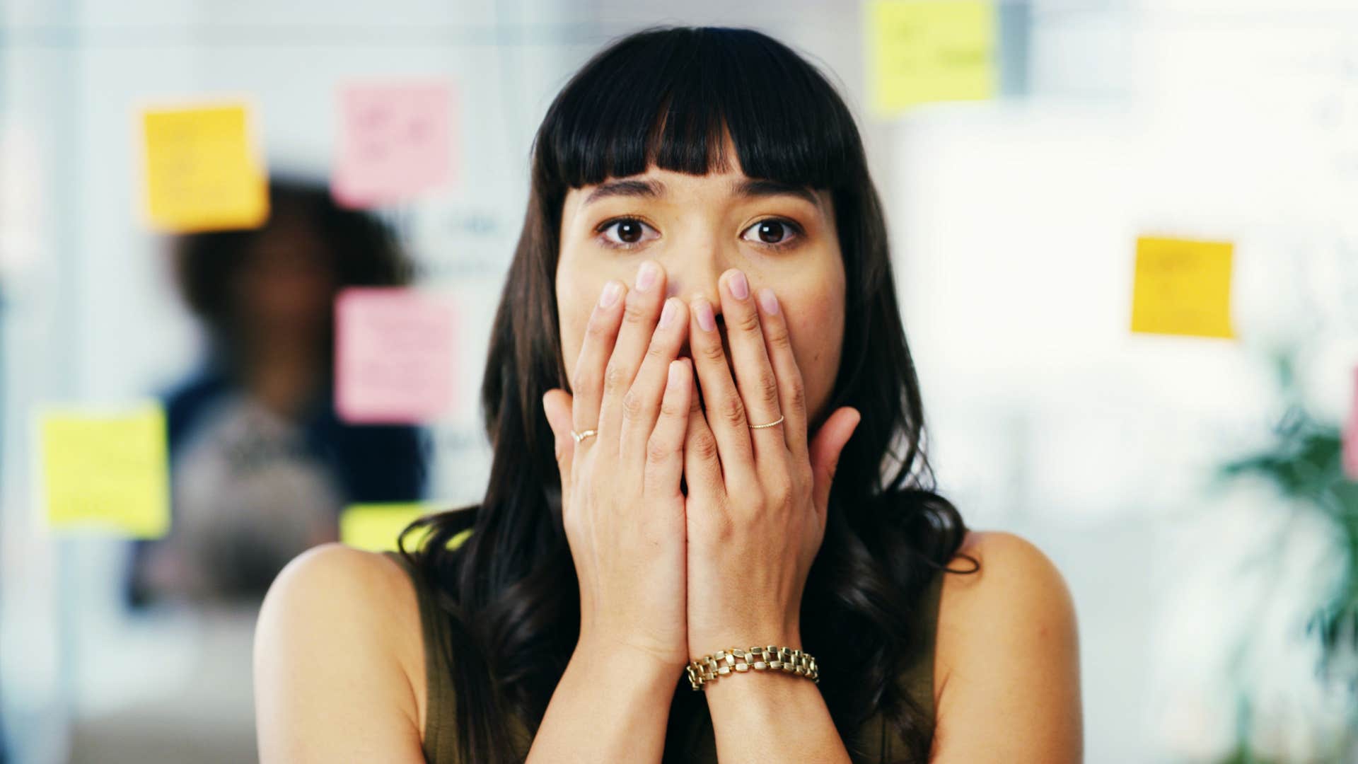 Shocked person after making mistake needs habit to find good