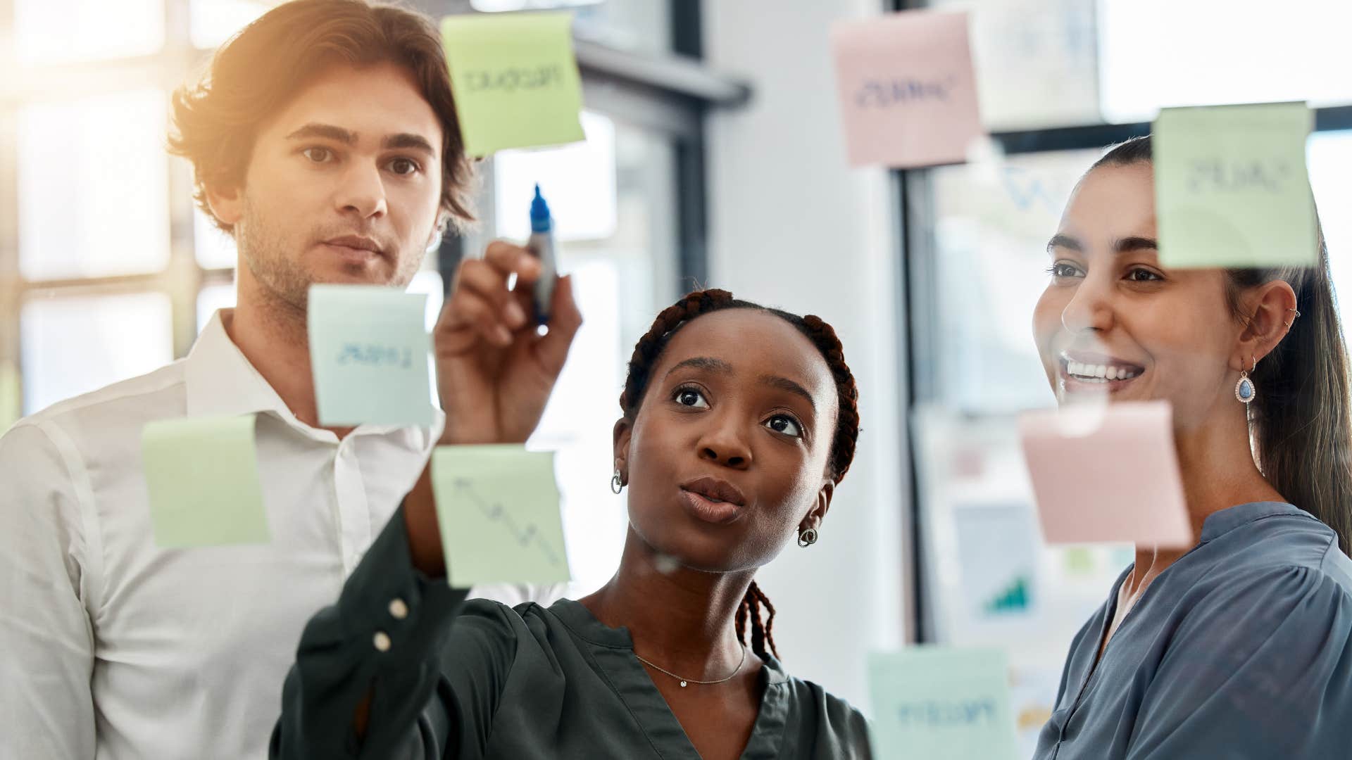 Professional leader focuses team on time management showing habit to find good