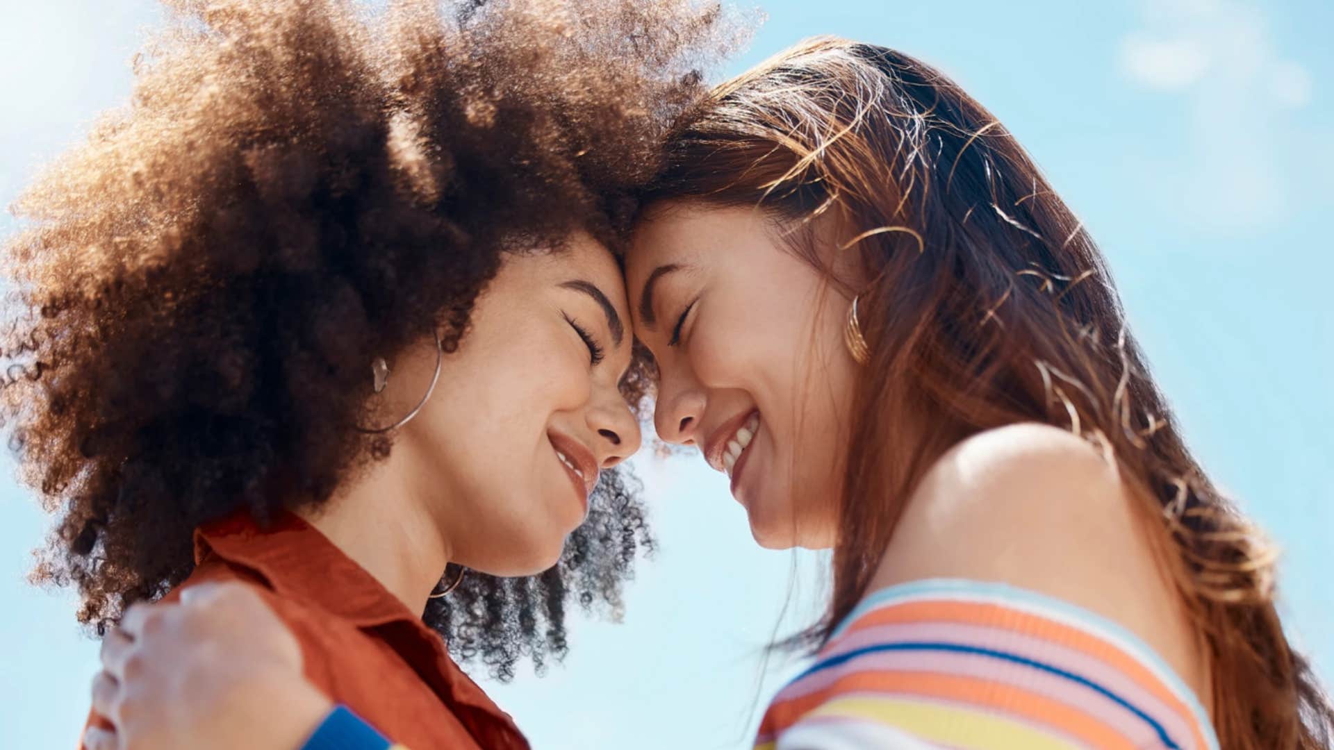 Woman embraces the person she loves and says I love you 