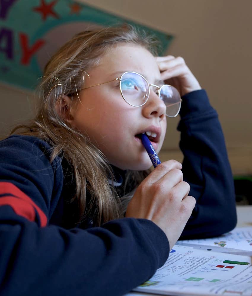 Homeschooled kid thinks deeply showing successful schedule