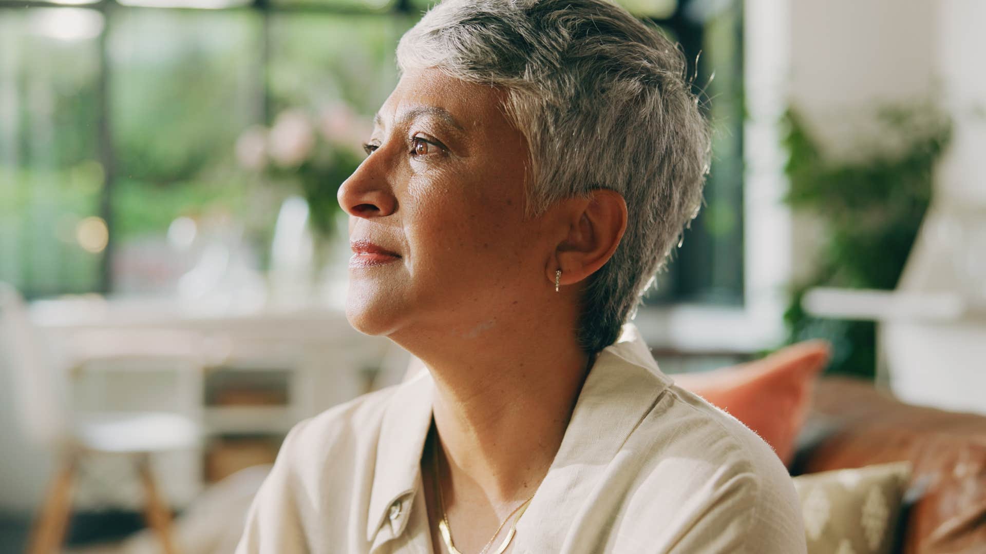 intelligent woman with a great memory thinking of the past