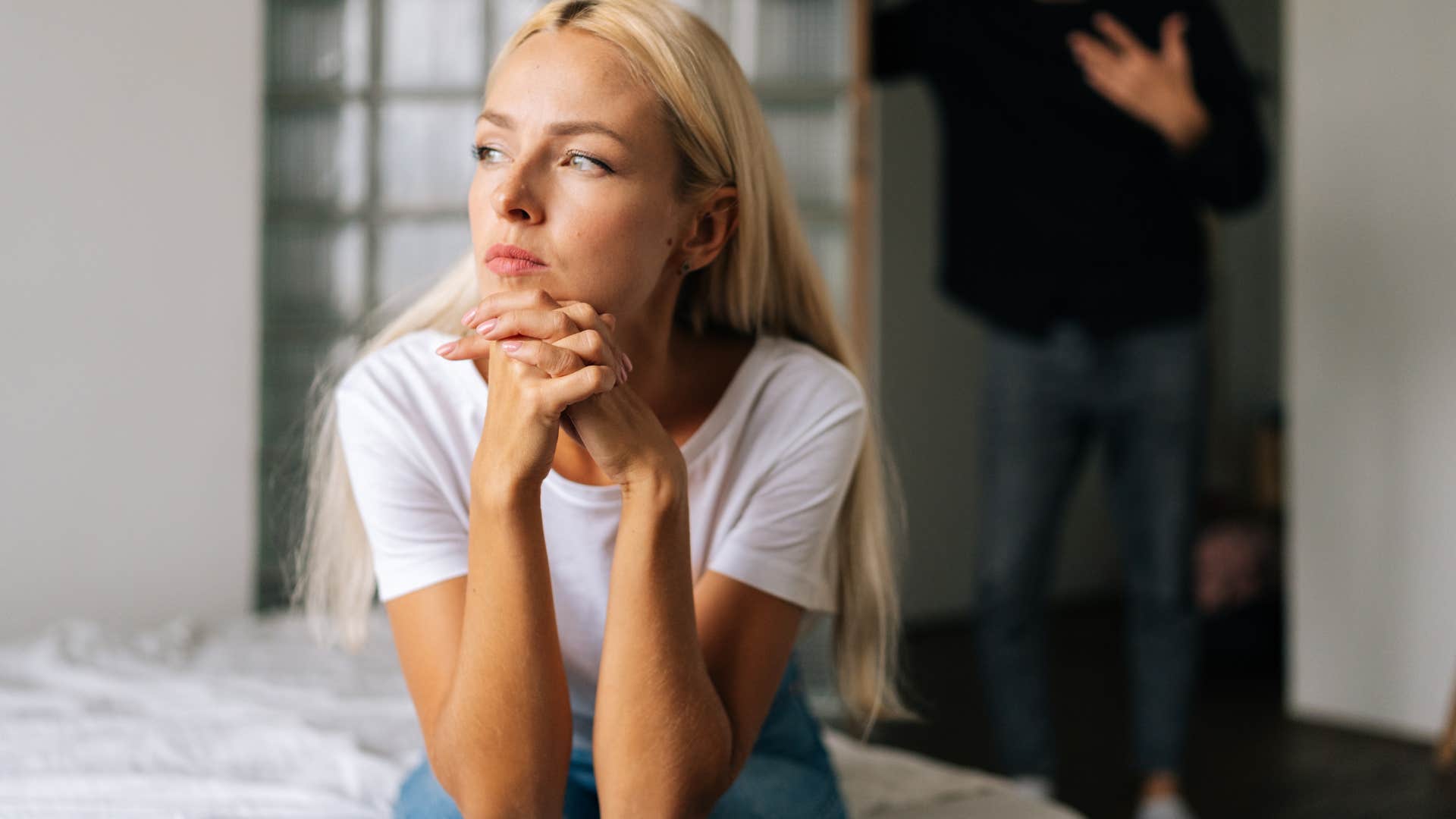 woman with a rough childhood avoiding conflicts and arguments with partner