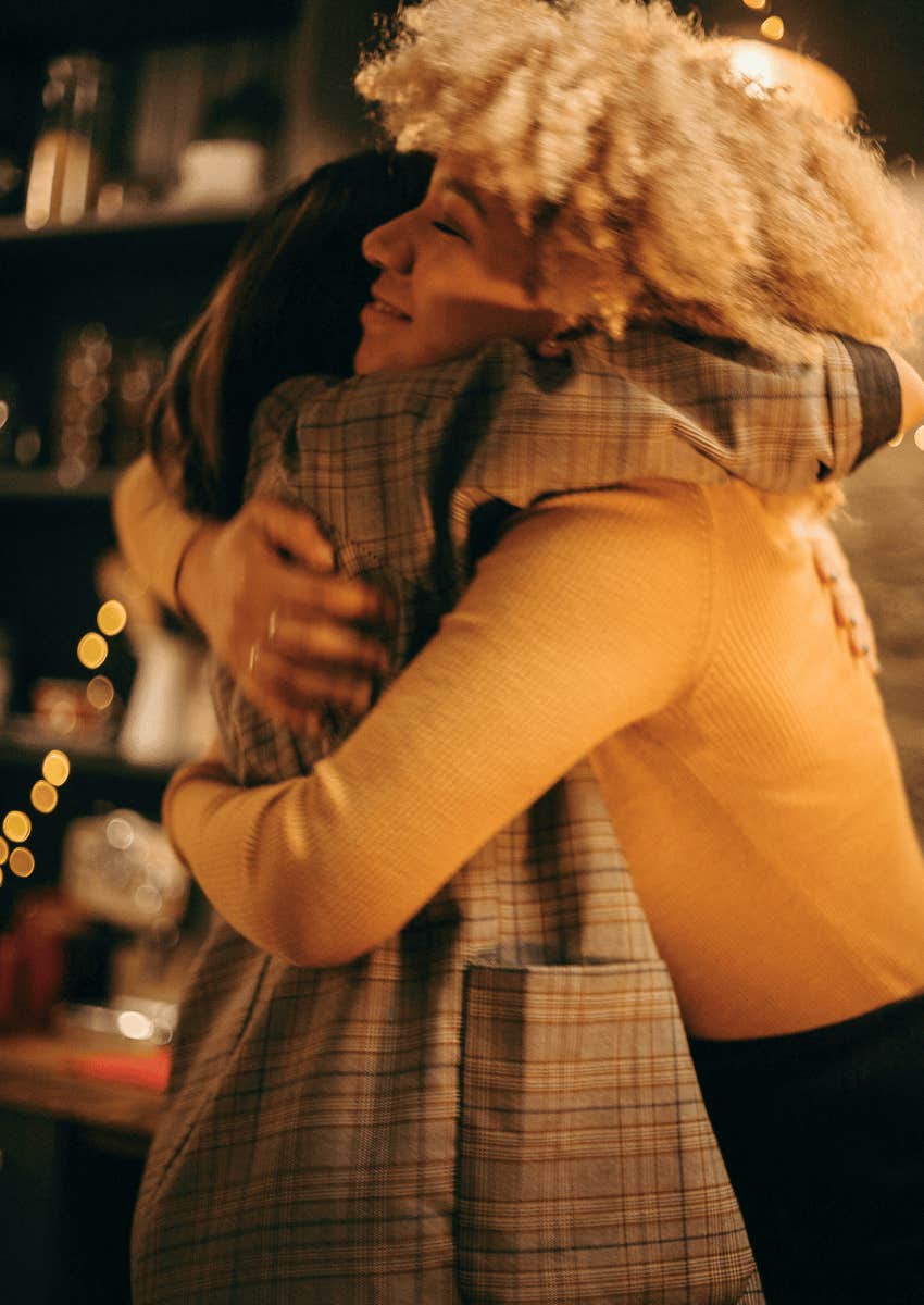 people hugging each other in gratitude