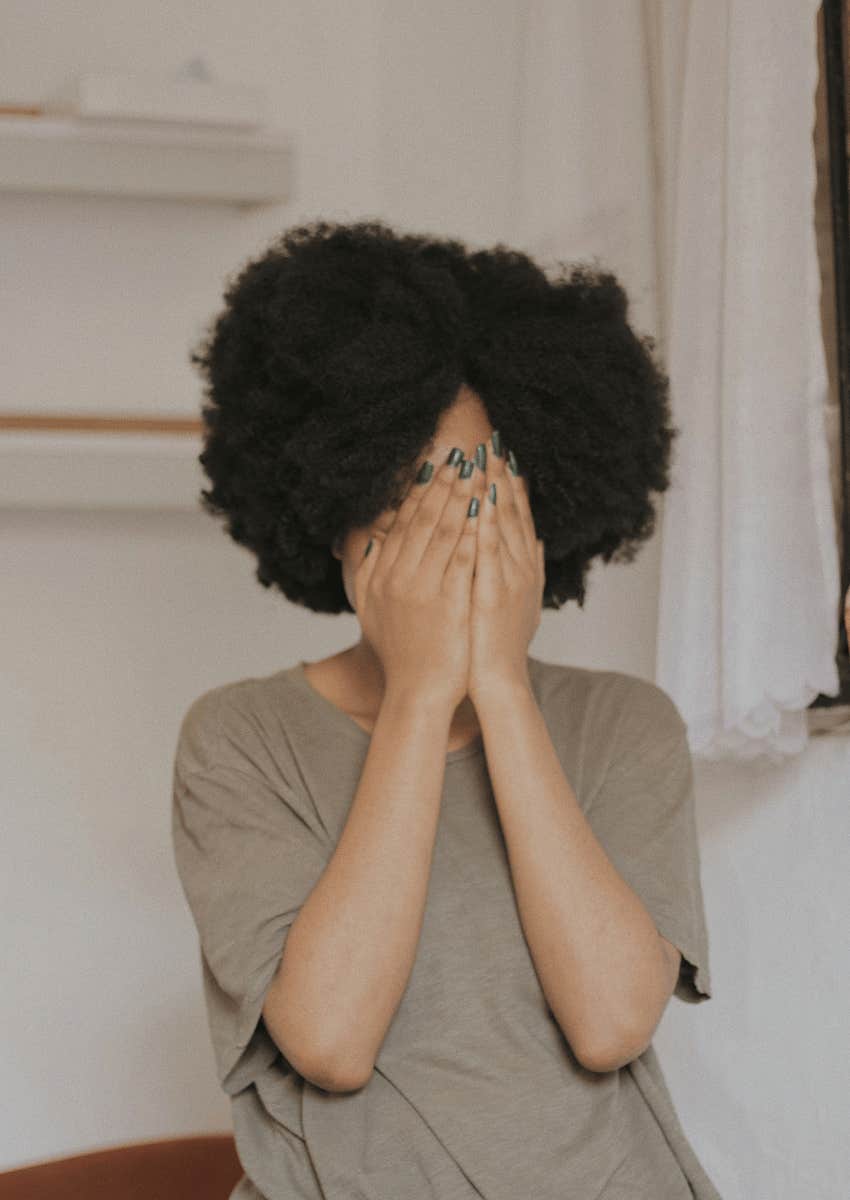 shy woman avoiding discomfort