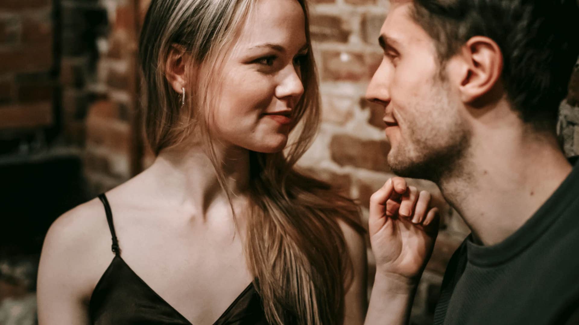 Woman using a magic phrase to the person she loves because he's attractive