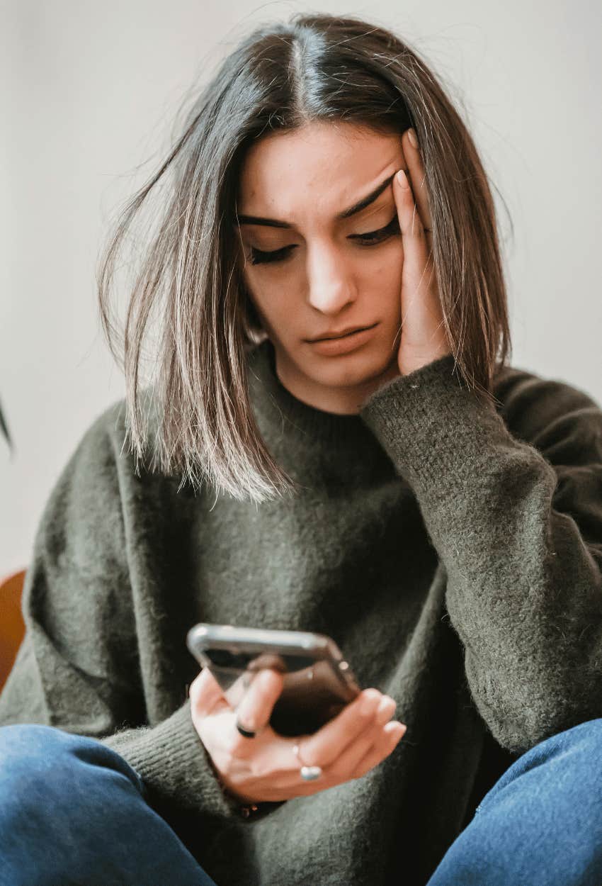 unhappy woman's confidence destroyed by problematic man