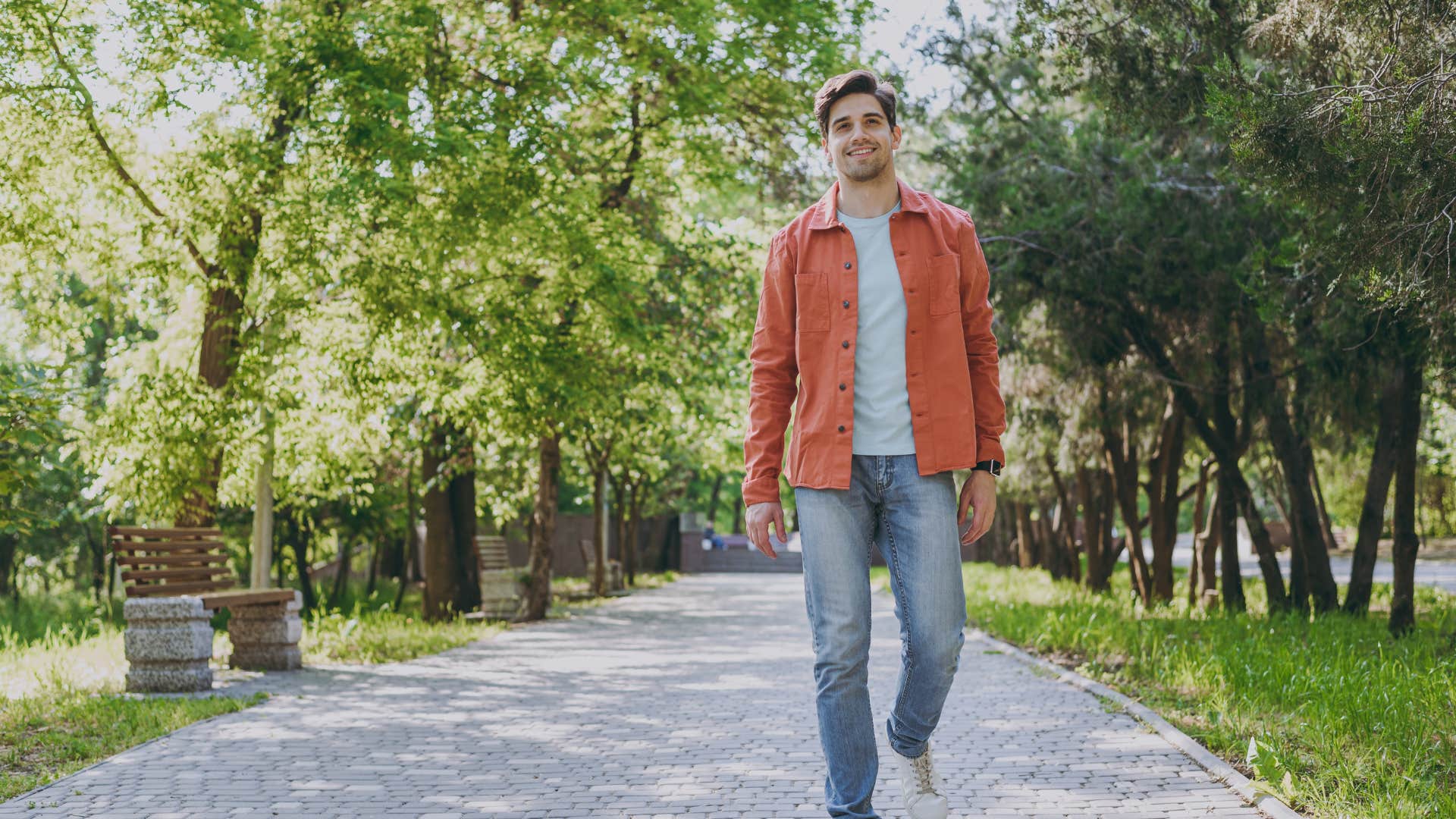 man who is naturally calm going for a quick awareness walk