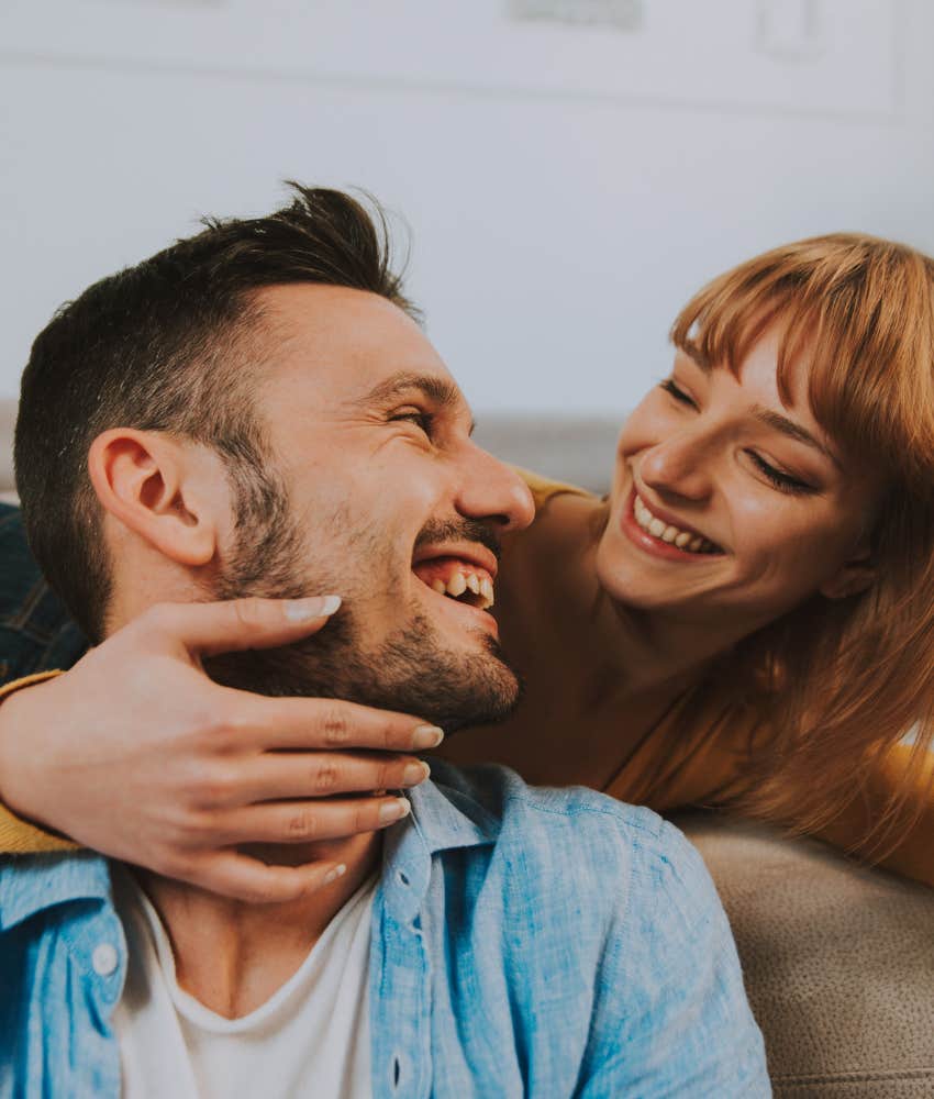 Happy couple in love showing marriage in good place