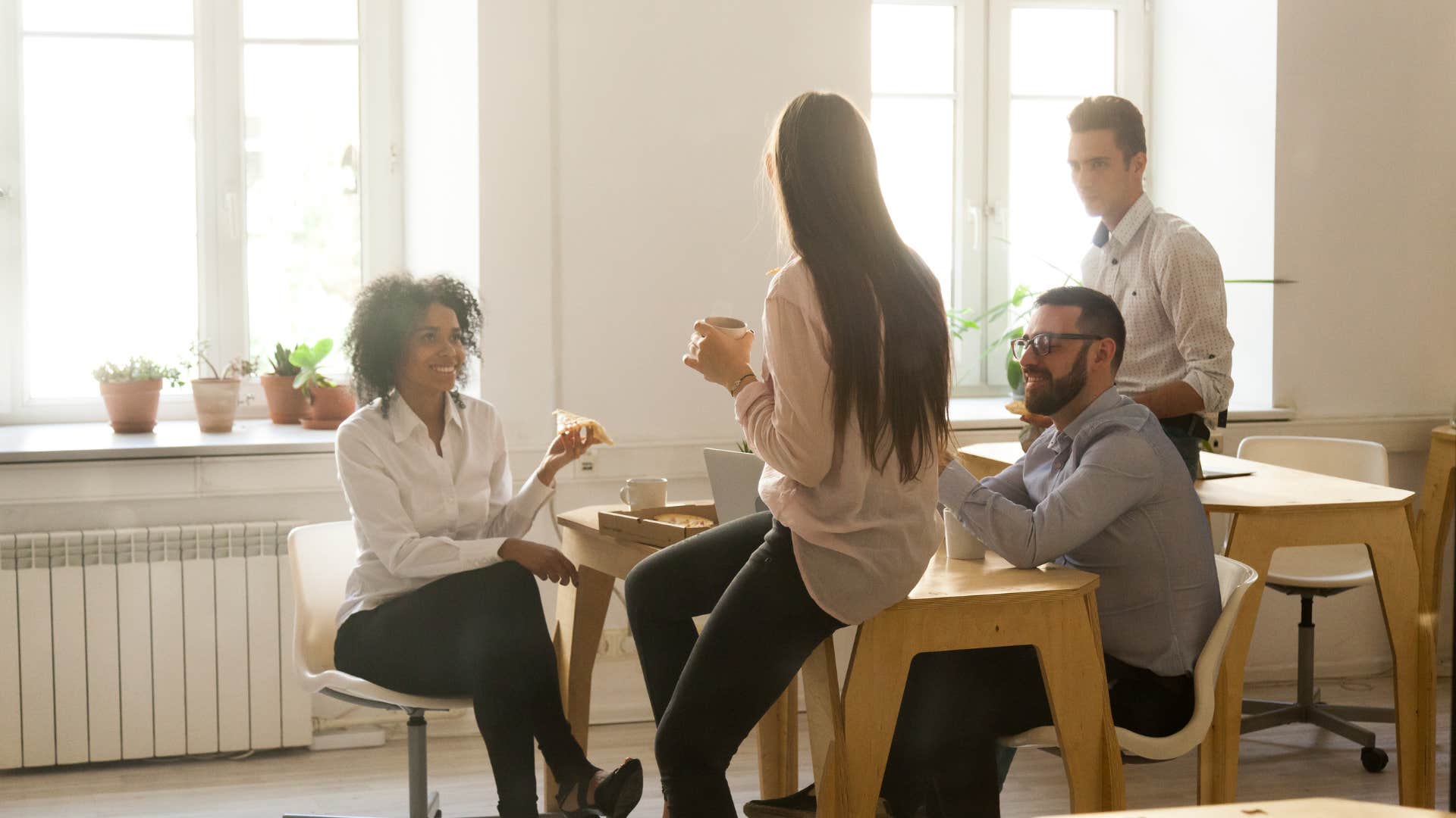 employees taking a break in empty room