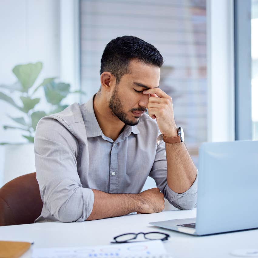 tired millennial man with patience