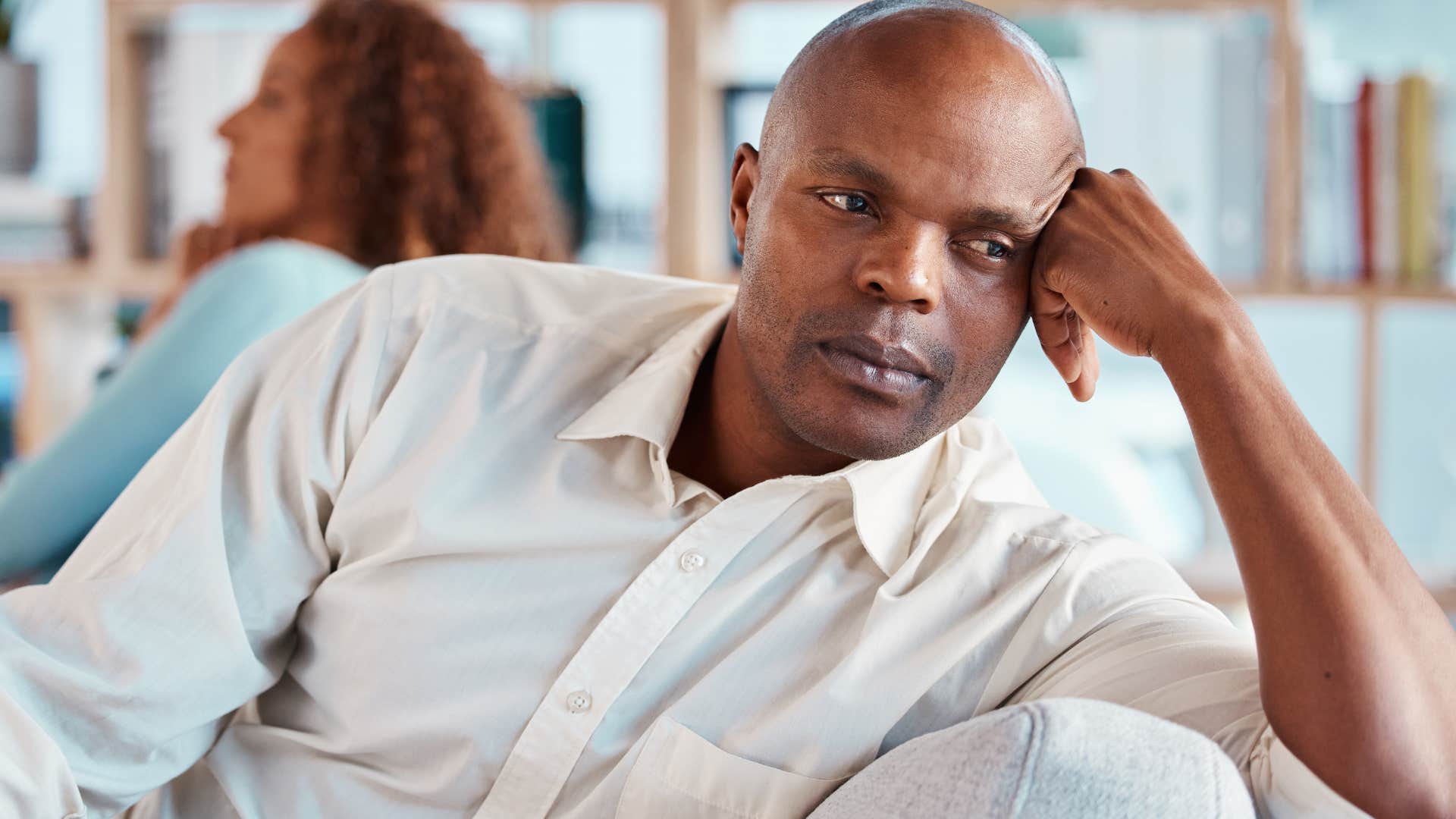 emotionally lazy man who always makes excuses ignoring his partner