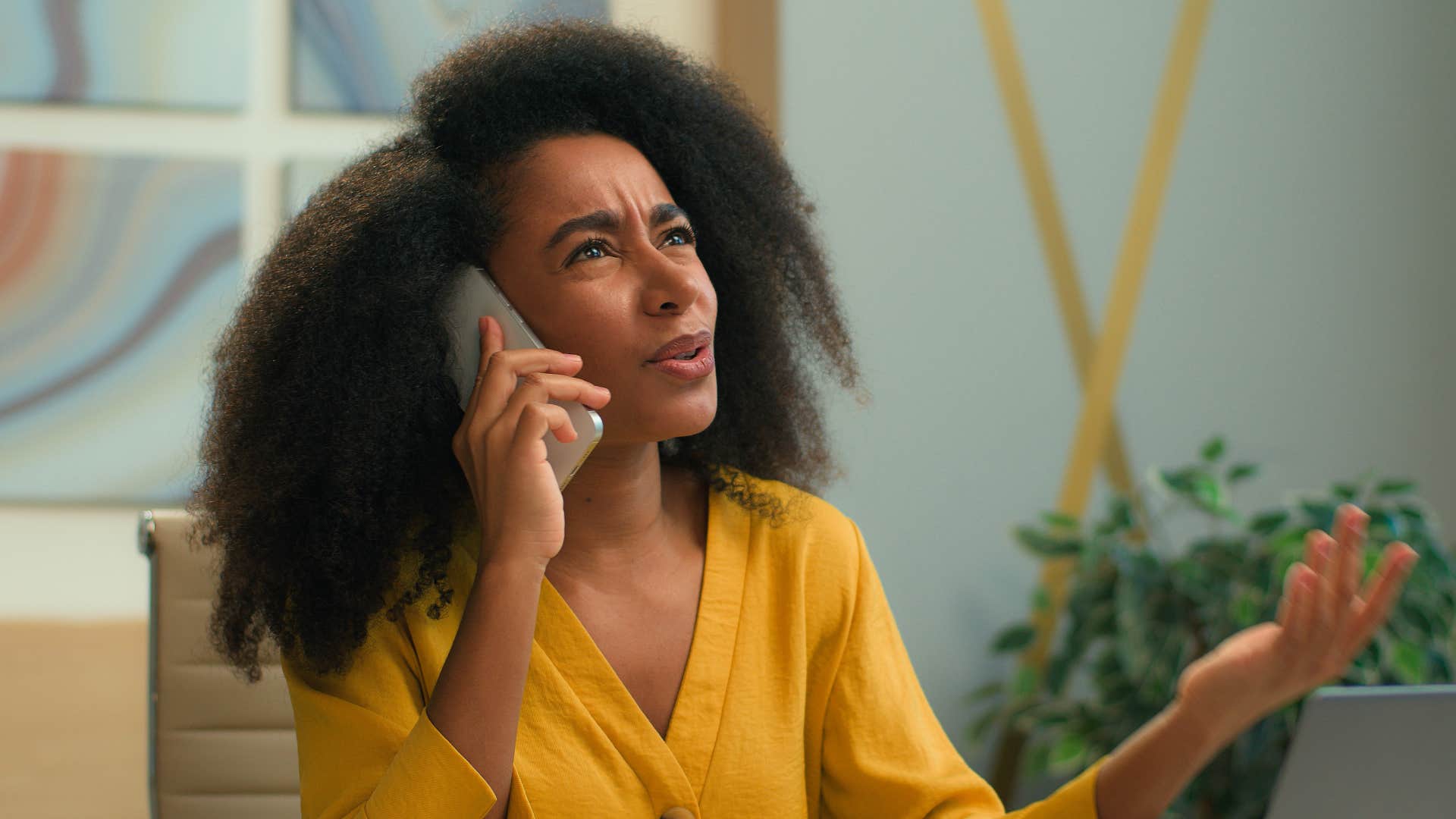 woman yelling on the phone that everyone agrees with her